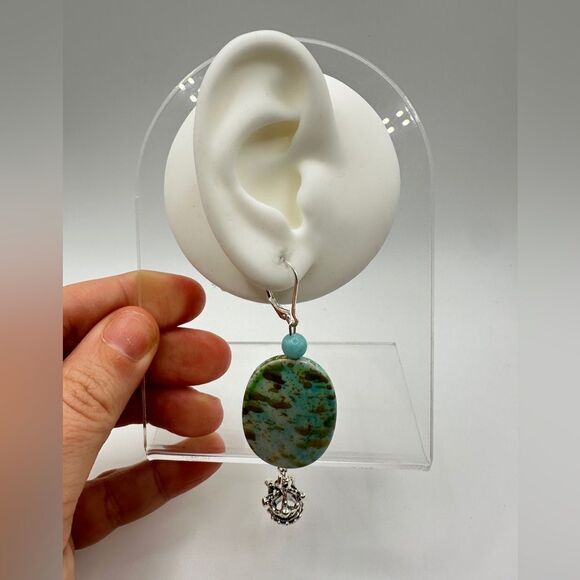 SALE! 3” dangle earrings with painted acrylic beads, stone, and crown charms! - Picture 13 of 13
